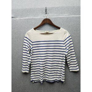 Lands End Canvas Womens Striped 3/4 Sleeve Cotton Top Size XS White & Blue